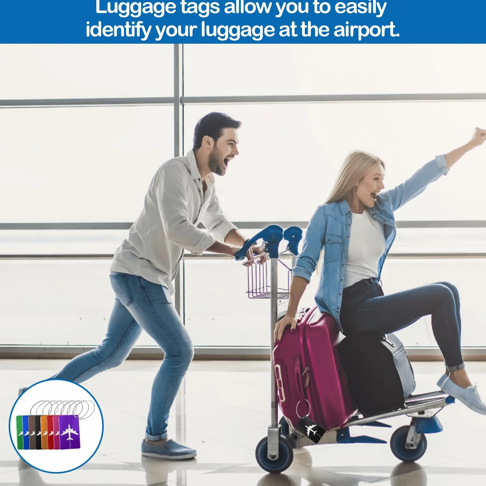 Etiquette Bagage Valise Aluminium Avion avec Carte Inox et PVC étanche Cordon Inox pour Sac à dos Voyage
