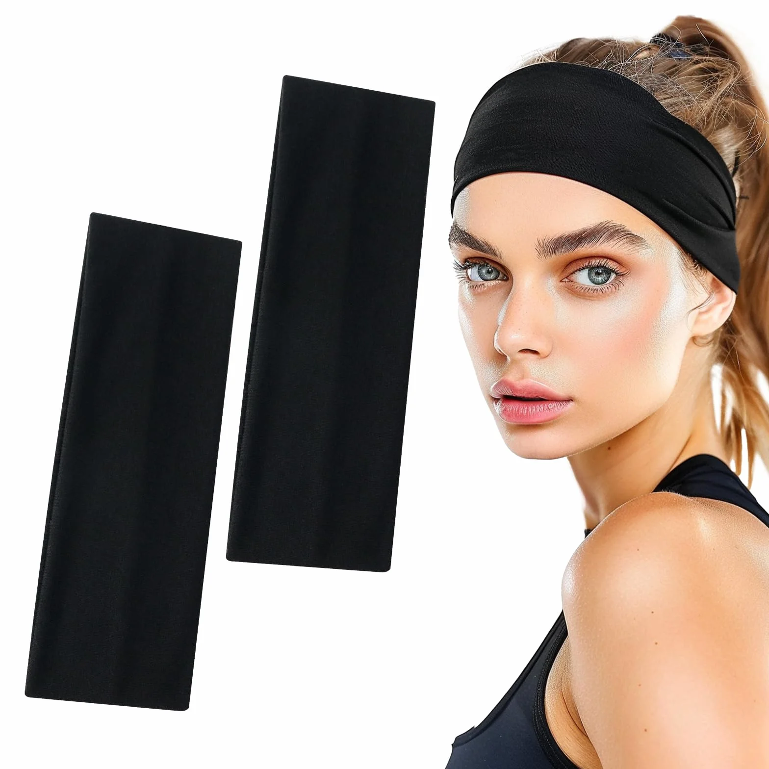 Sularpek Bandeau Cheveux Femme Noir Sport Élastique Antidérapant Large Yoga