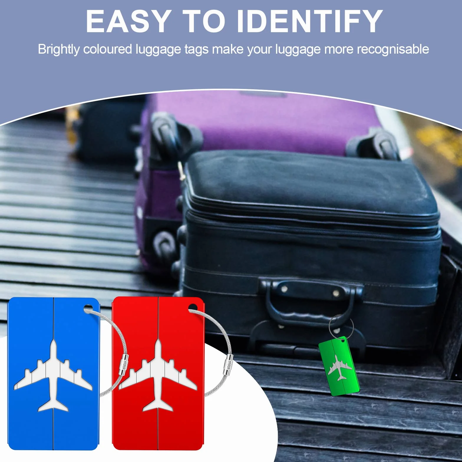 Brencco 4 Étiquettes à bagages en aluminium avec carte informations personnelles, résistantes saleté métal pour sacs