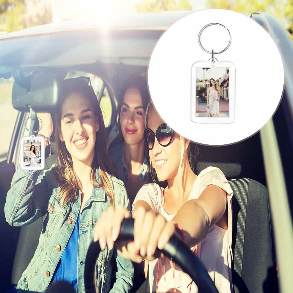 Porte-Clés Photo Acrylique Transparent Personnalisé Vierge Rectangle 4.8cmx3.5cm pour Famille Couples DIY Souvenir