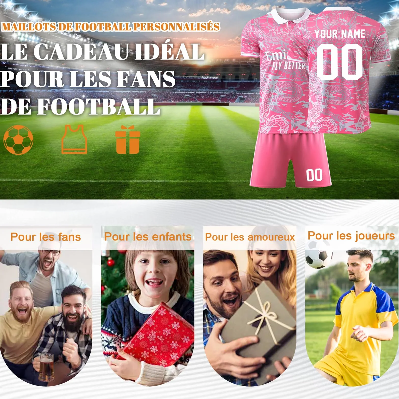 Maillot de Foot Enfant Personnalisé Nombre Ensemble Football Homme Cadeau Fans