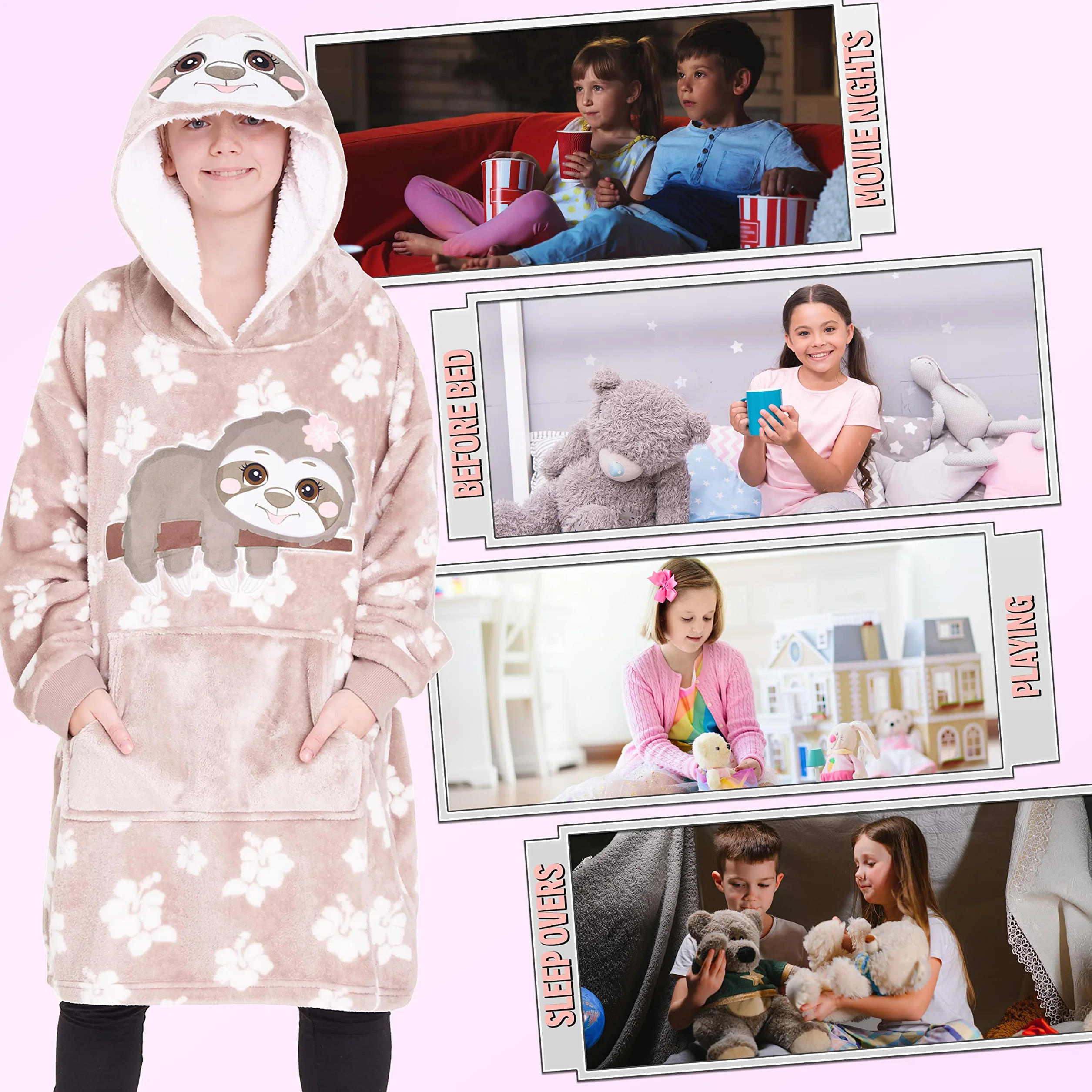 CityComfort Couverture à Capuche Sherpa Enfant Fille Oversize Plaid