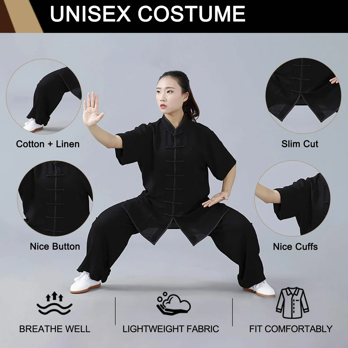Costume Arts Martiaux Kung Fu Tai Chi Vêtements Unisexe Coupe Décontractée