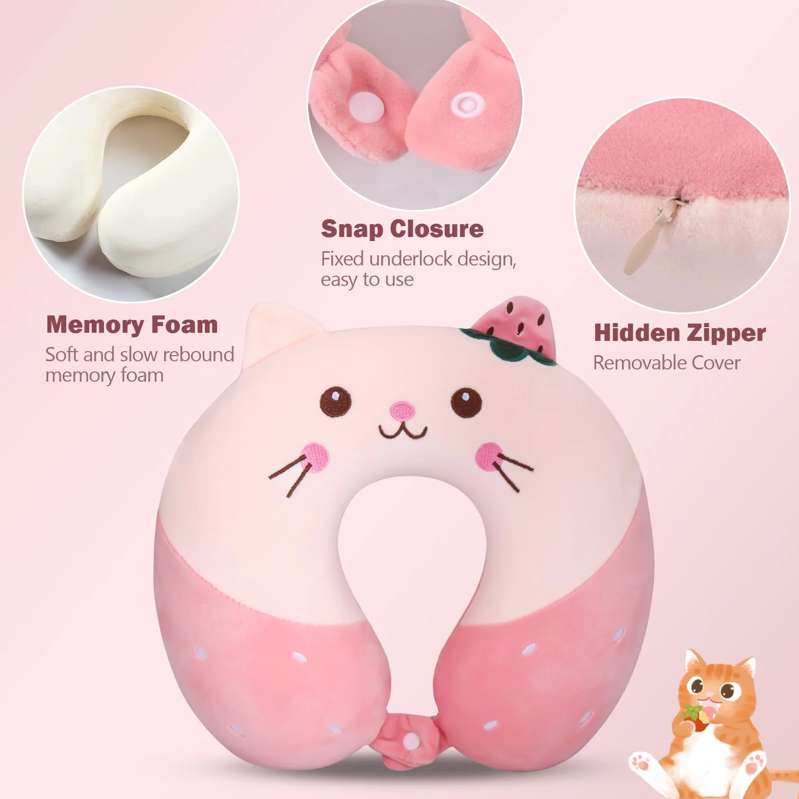 Oreiller de Voyage Enfants Mousse à Mémoire Souple avec Zips Dessin Animé Confortable pour Avion Voiture Camping