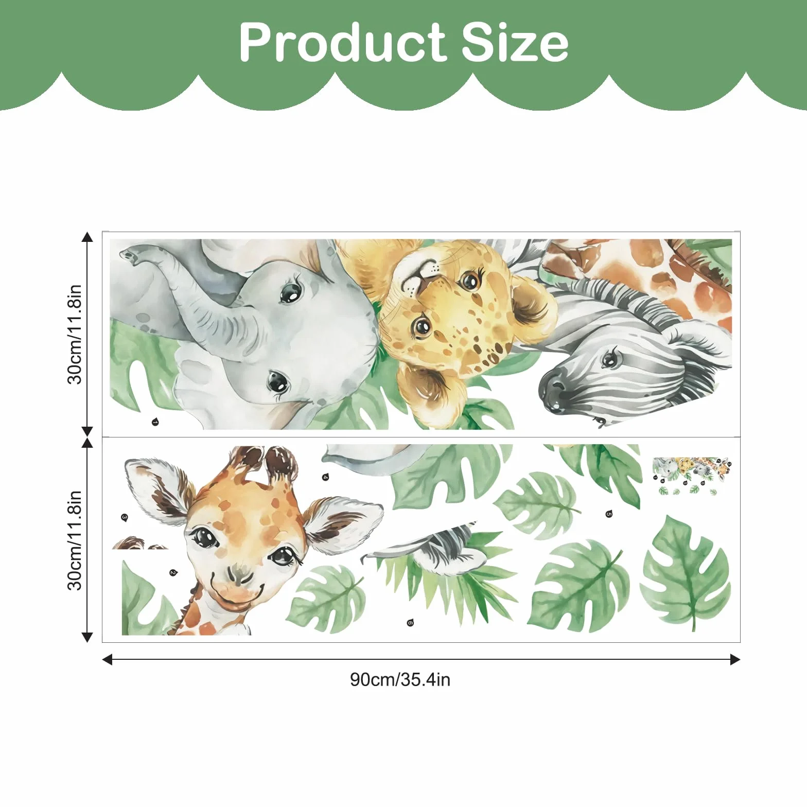 Tanlaby Stickers Muraux Animaux de la Jungle Autocollants Muraux Girafe Zèbre Feuilles Vertes pour Chambre Bébé Décoration Murale