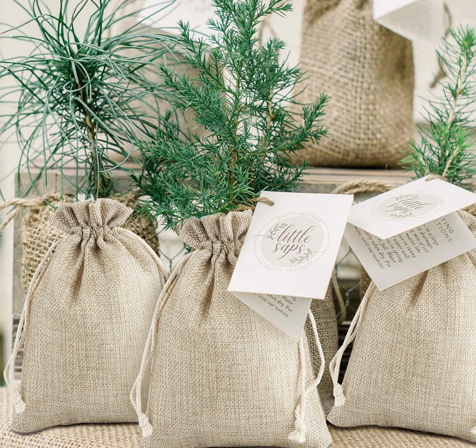 Sacs en Toile de Jute avec Cordon de Serrage, Pochettes en Lin Chanvre 13x18cm, 30pcs pour Mariage Bijoux Noël