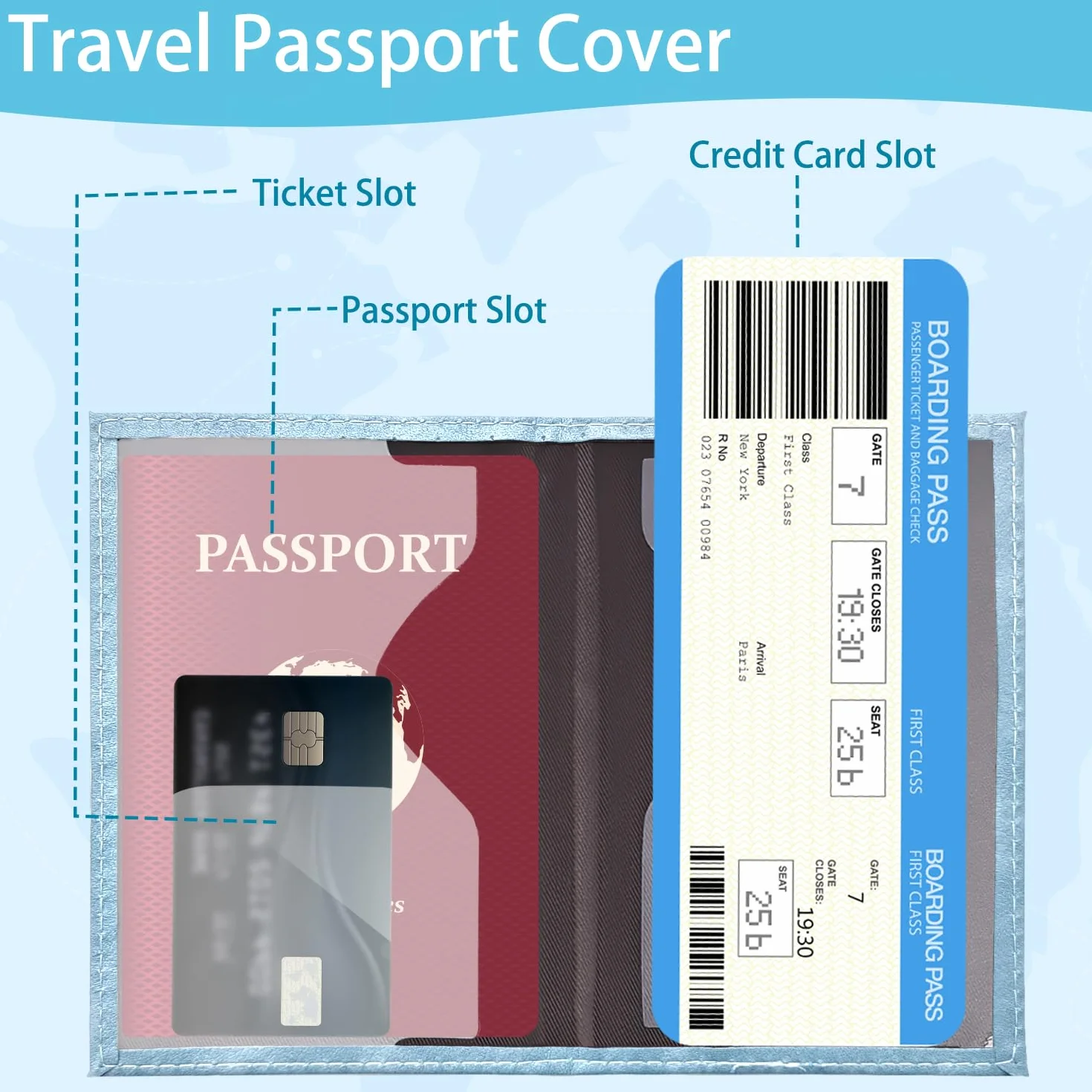 Porte-passeports en cuir PU lot de 2, portefeuille de voyage pour passeport, cartes, marron et bleu clair