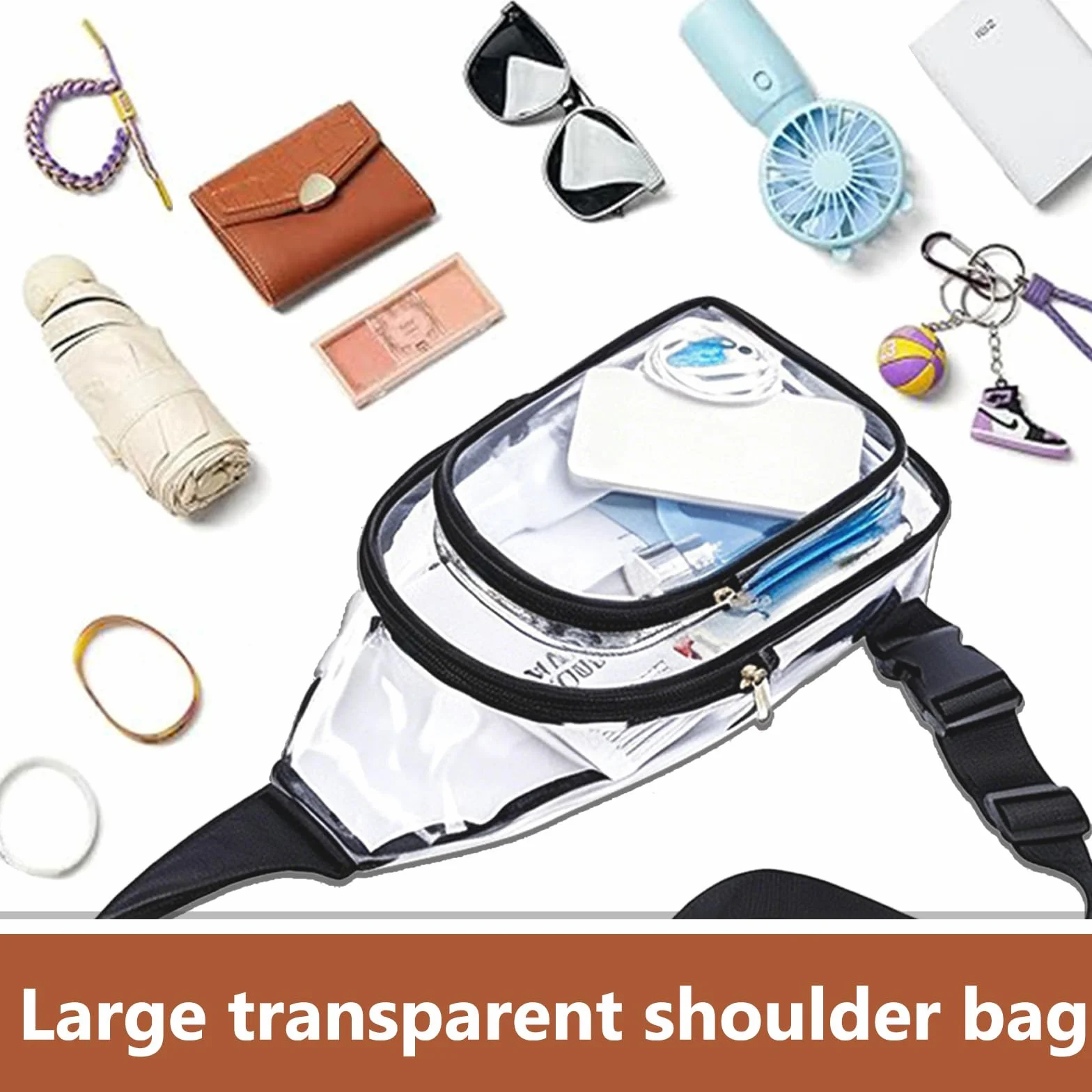 Sac Transparent Banane en PVC Approuvé par Les Stades Sac Bandoulière Femme Homme