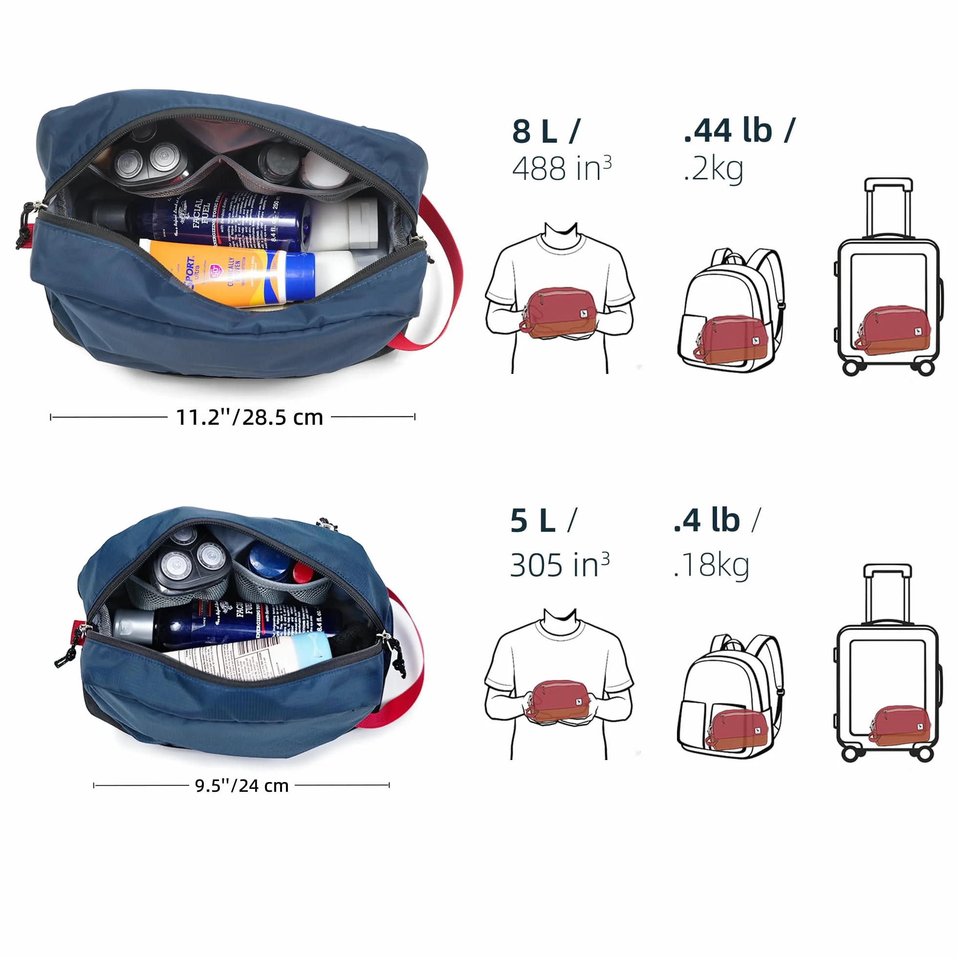 Trousse de Toilette Nomade Grand Cube de Voyage 8 L TPU imperméable Compartiment Humide Sec