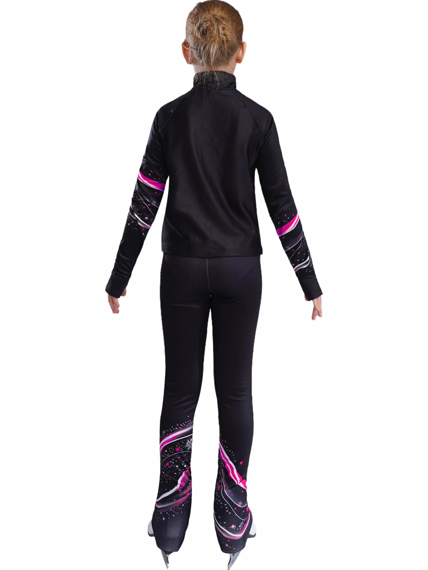 Ensemble Patinage Artistique Fille Veste Chaud Polaire Pantalon Collant Legging Tenue Glace Sport Rose vif 9-10 ans