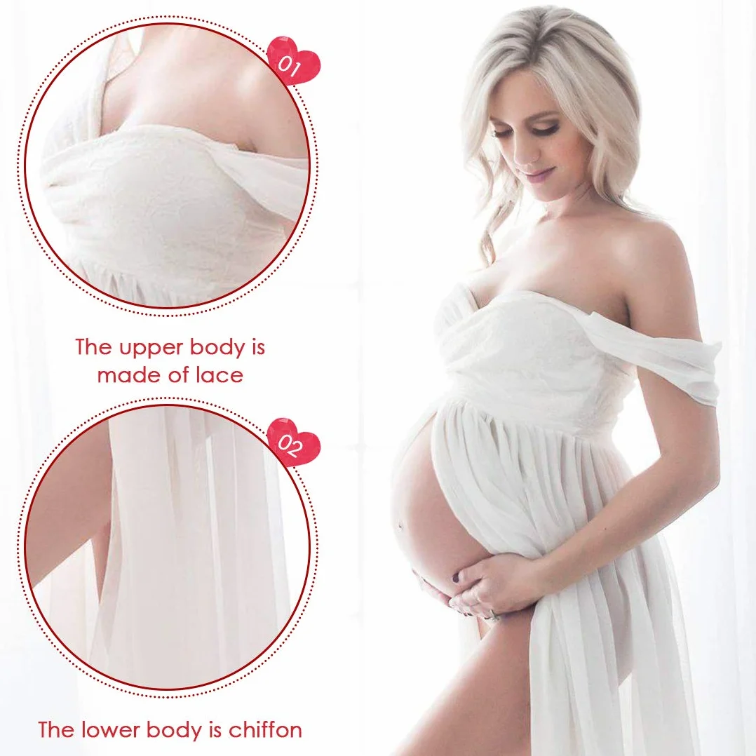 FEOYA Robe Maternité Maxi Femmes Enceintes Épaules Dénudées Sans Bretelles Blanc M