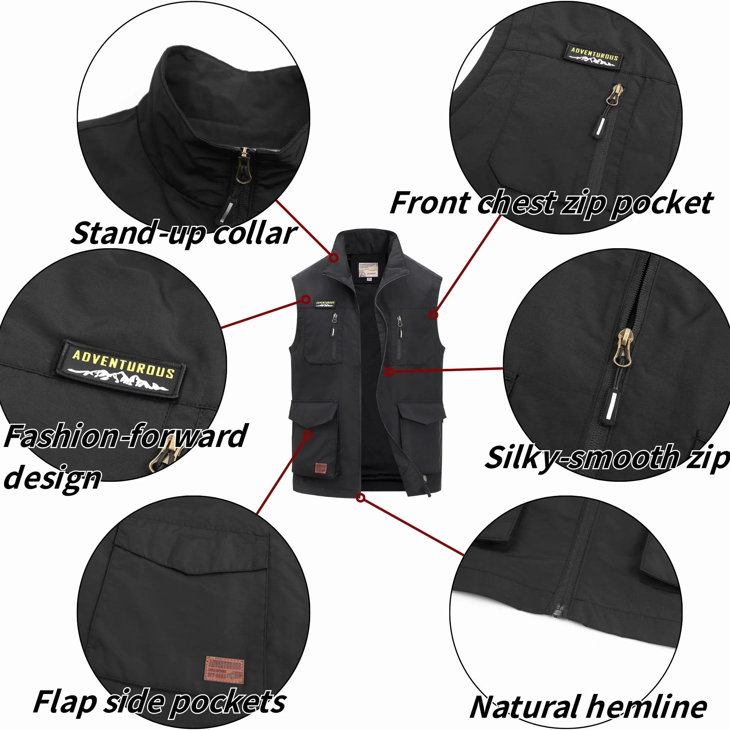 Gilet de Pêche Multi-Poches Léger Respirant Séchage Rapide pour Homme Veste Camping Randonnée Plein Air