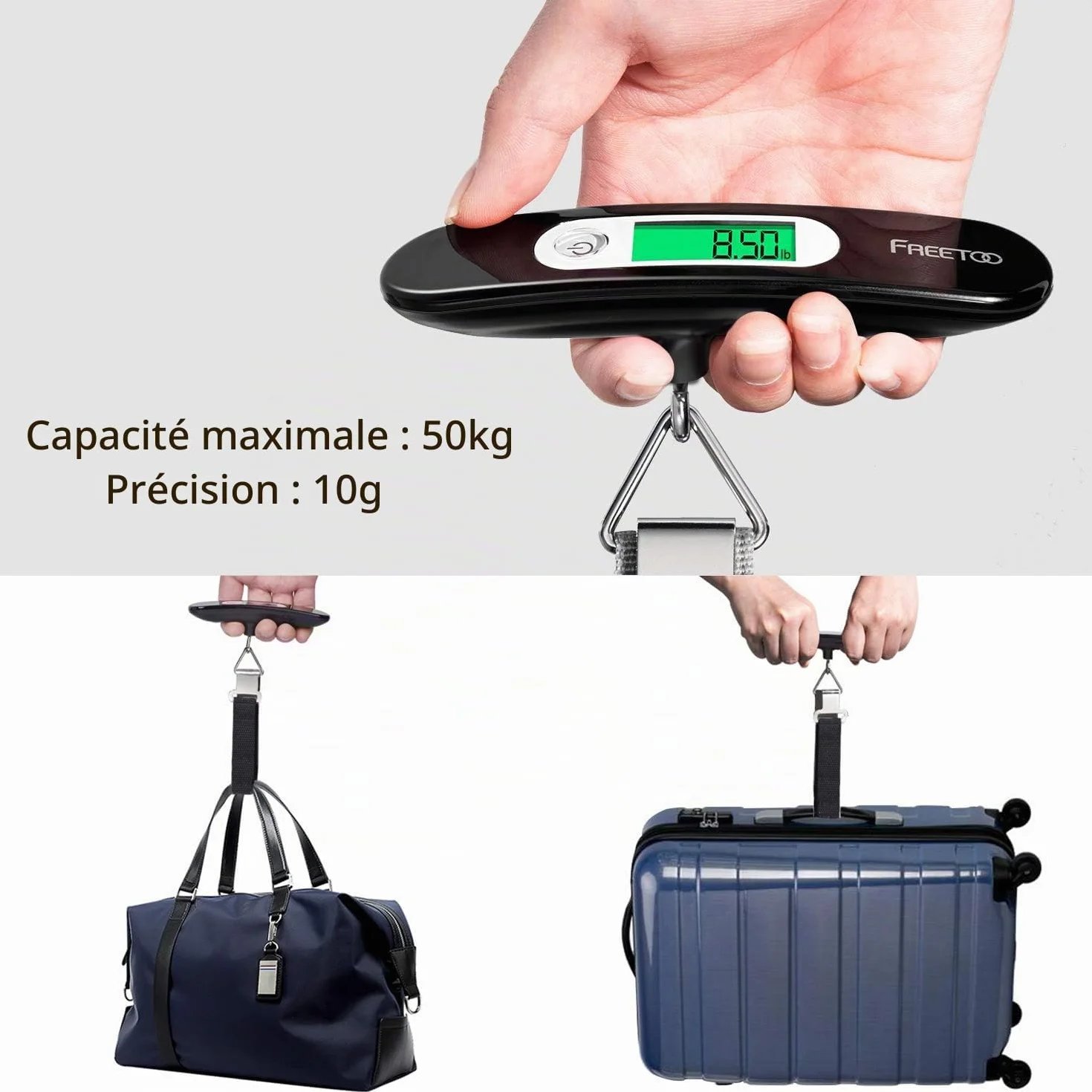 FREETOO Portable Electronic Luggage Scale 50kg/110lb Digital Baggage Scale with Tare Function for Travel Shopping Post Office Home Outdoor