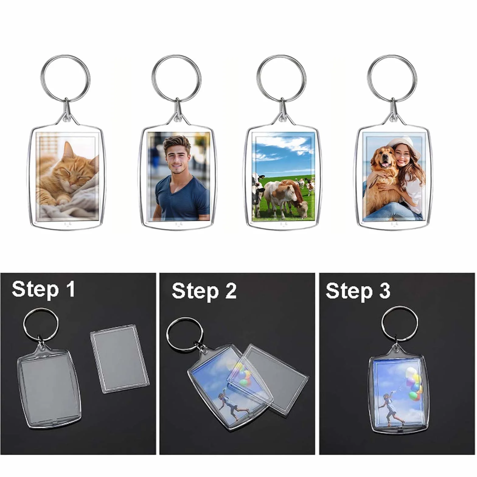 Porte-Clés Photo Personnalisé, Porte-Clé Acrylique Transparent, DIY Keychain pour Clés