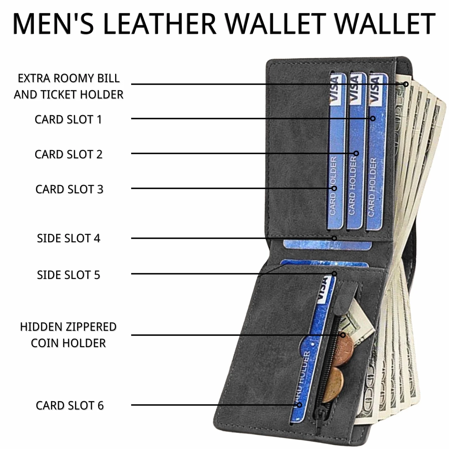 KEYRI Portefeuille Homme Cuir avec Porte-Cartes et Compartiments à Billets Noir