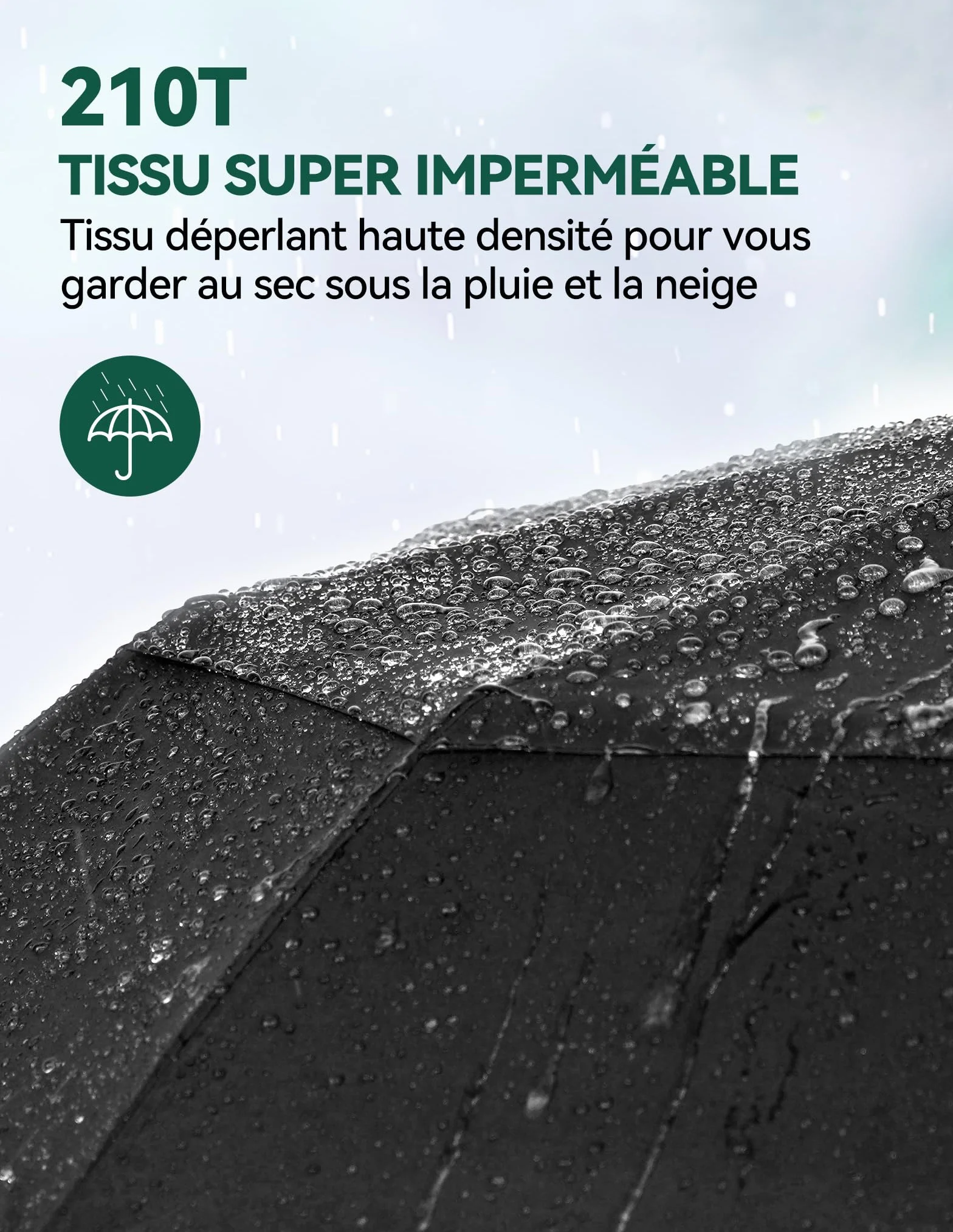 TECKNET Parapluie Pliant Automatique Compact Homme Voyage Revêtement Téflon 210T Anti-Tempête Double Toit Coupe-Vent Poignée Bois Véritable