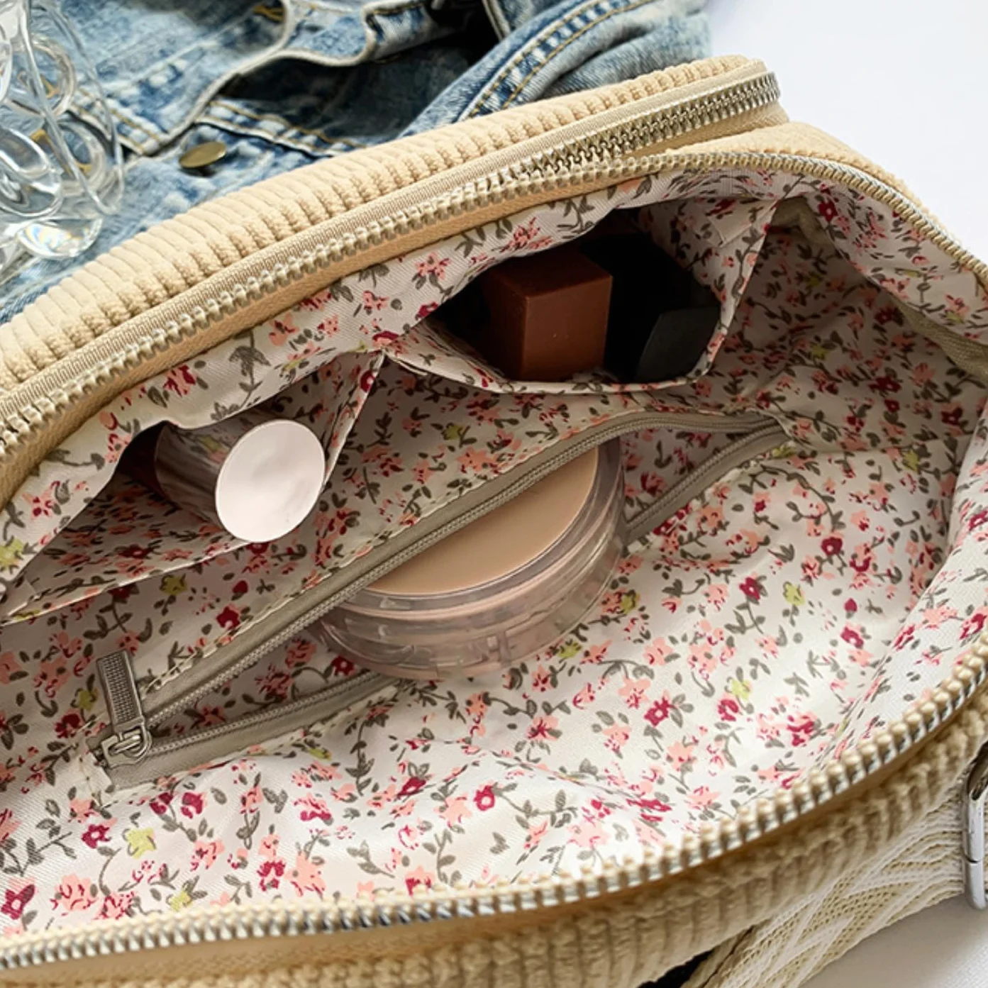 Sac banane femme en velours côtelé grande capacité voyage promener chien