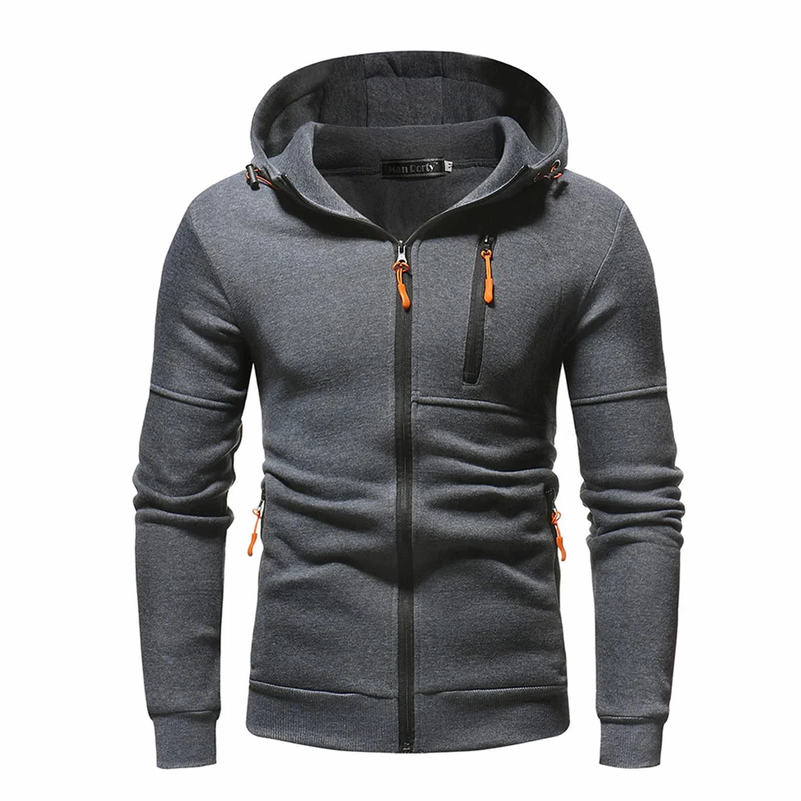 Sweats à Capuche Hommes Zippé Chaud Veste Sport Léger Respirant Hoodie Pull Manches Longues Couleur Unie Sportswear Poche Grande Taille