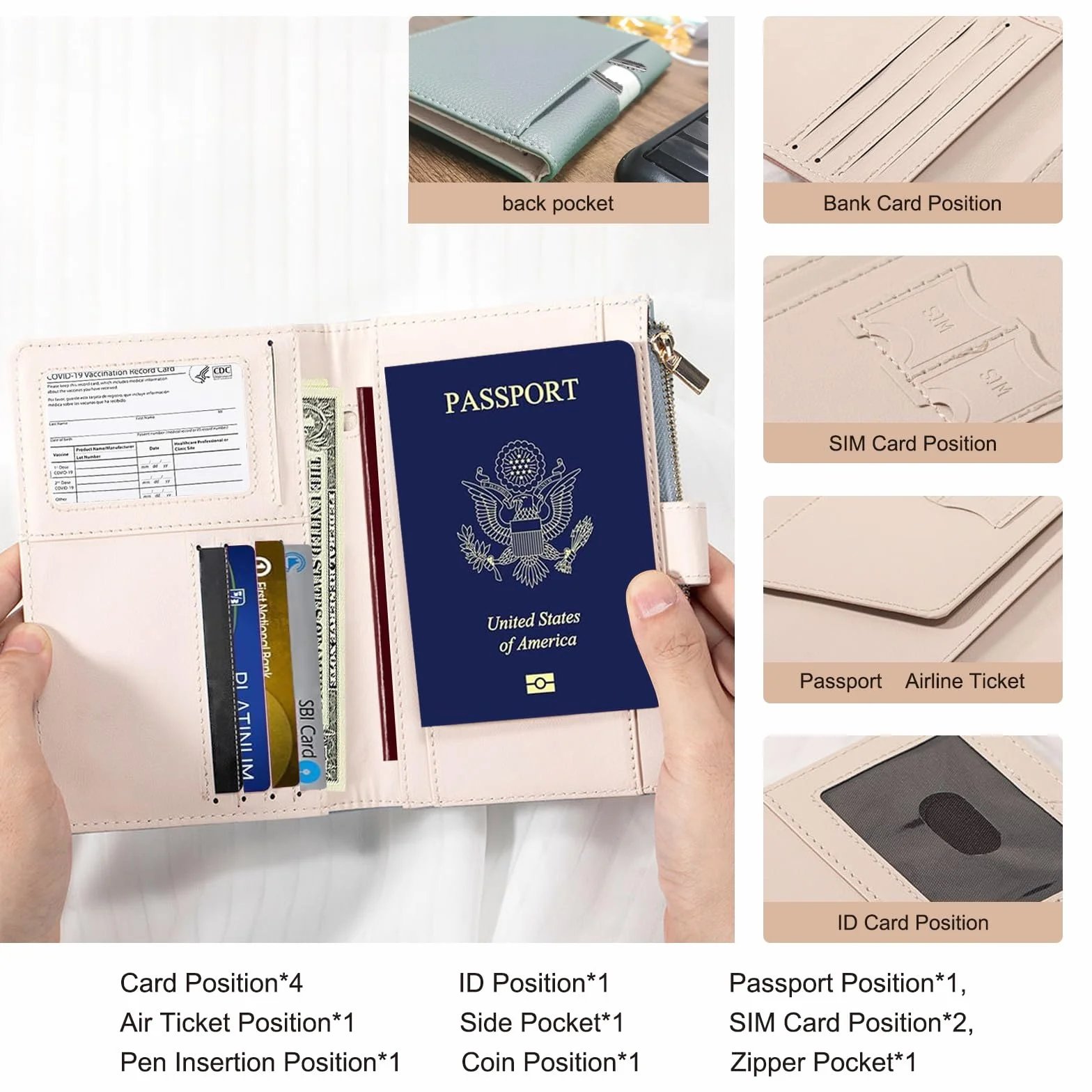 EPROICKS Porte Passeport RFID Cuir PU Voyage Etui Passeport Hommes Femmes Beige