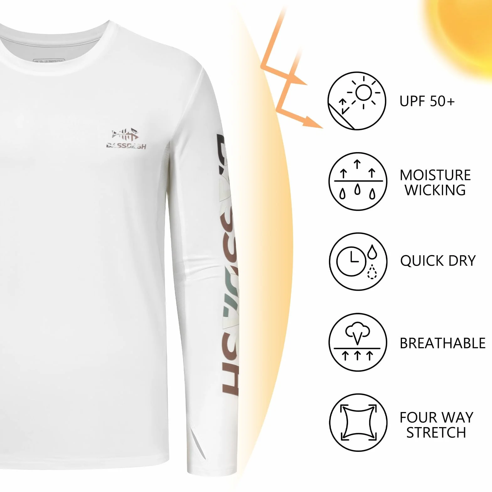 Bassdash T-Shirt Anti UV Homme Manche Longue UPF 50+ Chemises de Pêche Protection Solaire