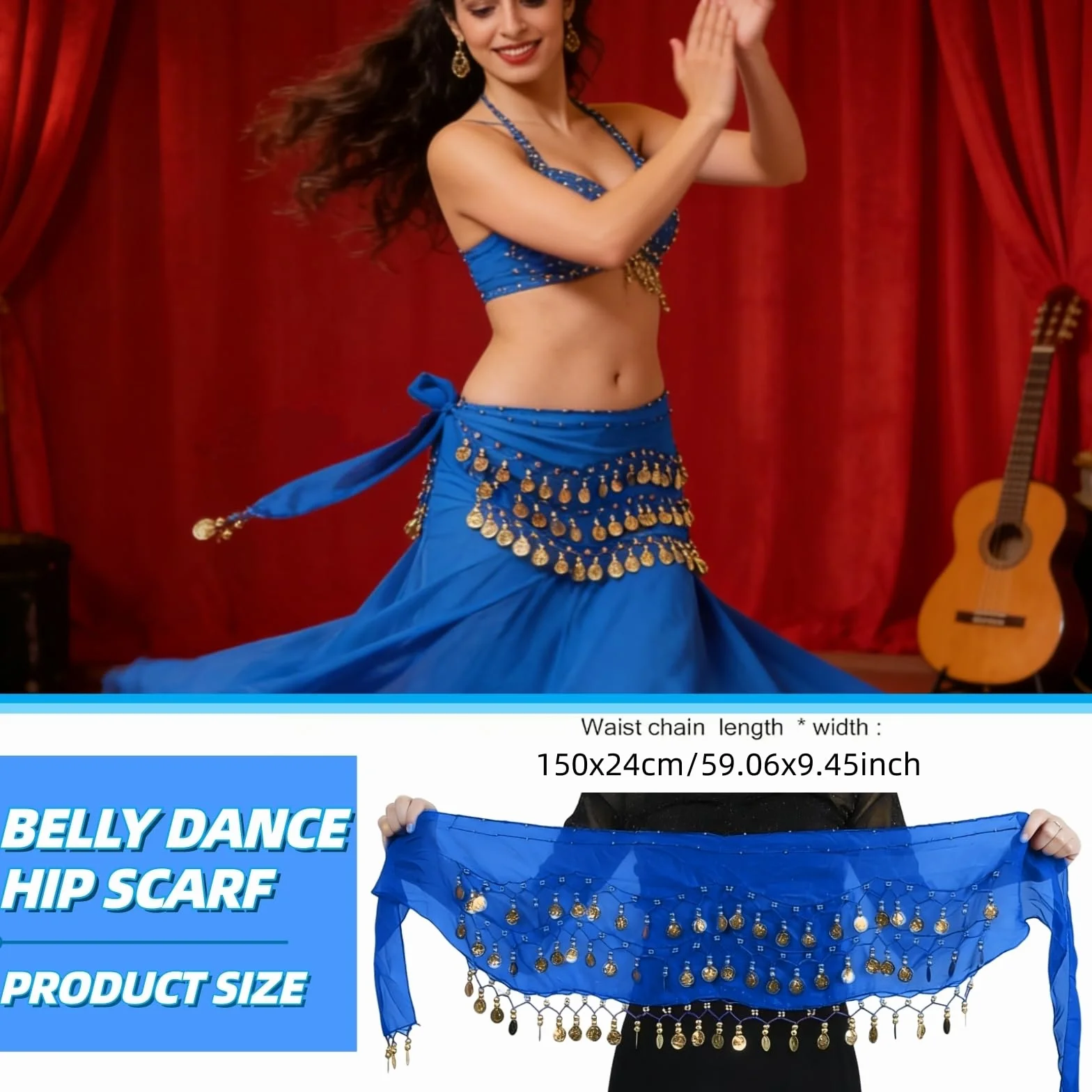 Ceinture Danse Orientale Femme Écharpe Hanche Danse Ventre Foulard 90 Pièces Or Costume Accessoires Mousseline 140 cm