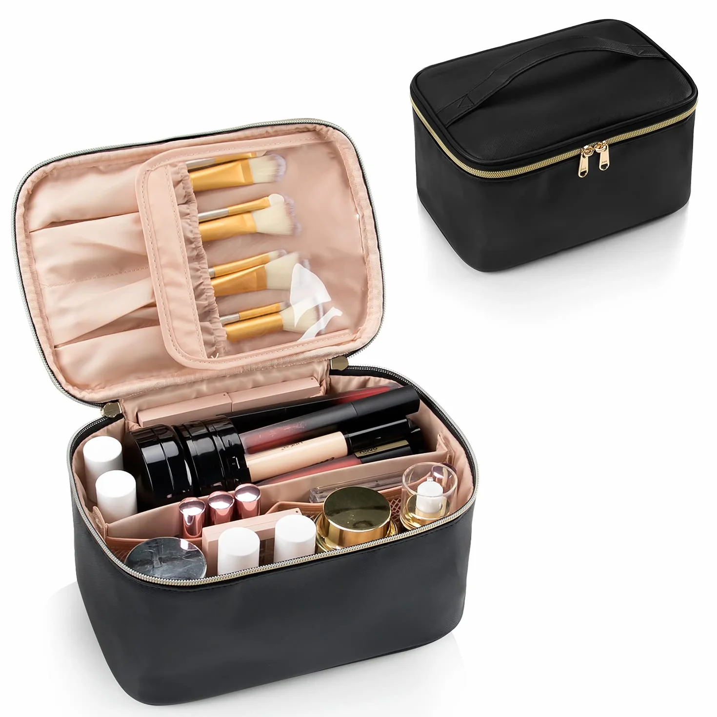 Trousse de maquillage pour femme grande voyage avec poignée et séparateur