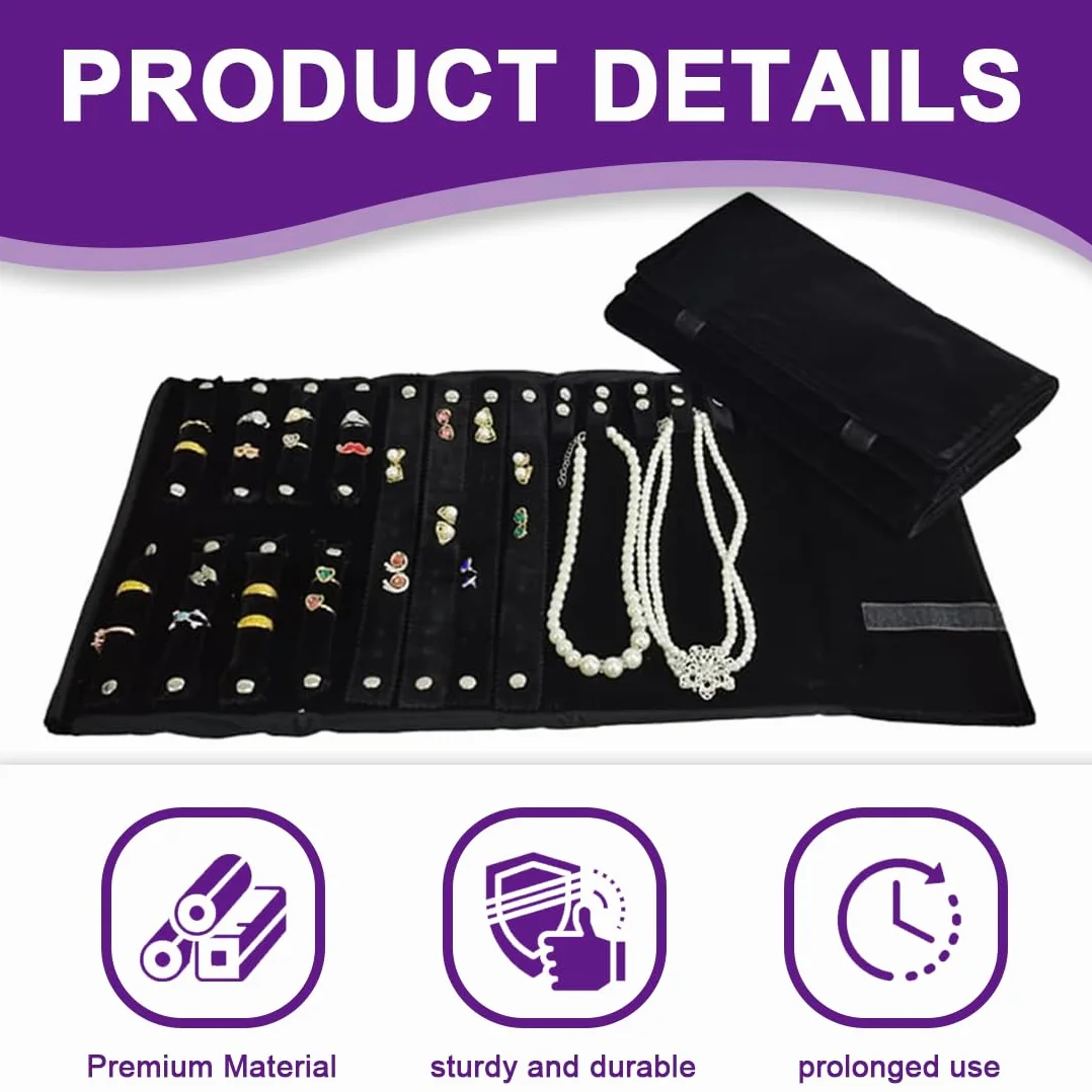 HAGNA 1 Ensemble Pochette Bijoux Voyage, Rouleau À Bijoux Broderie Chinoise Organisateur Noir