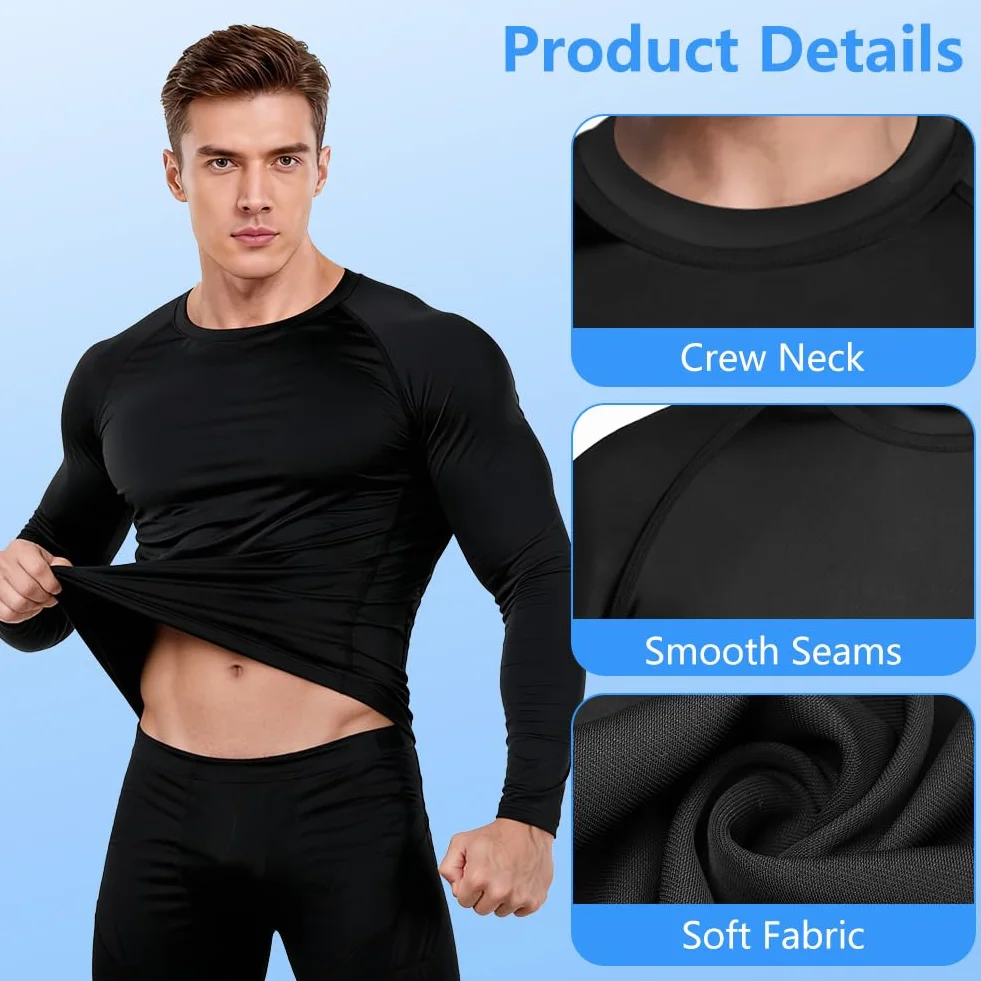 Maillot Compression Manches Longues Sport Homme Baselayer Séchage Rapide Respirant Fitness Running