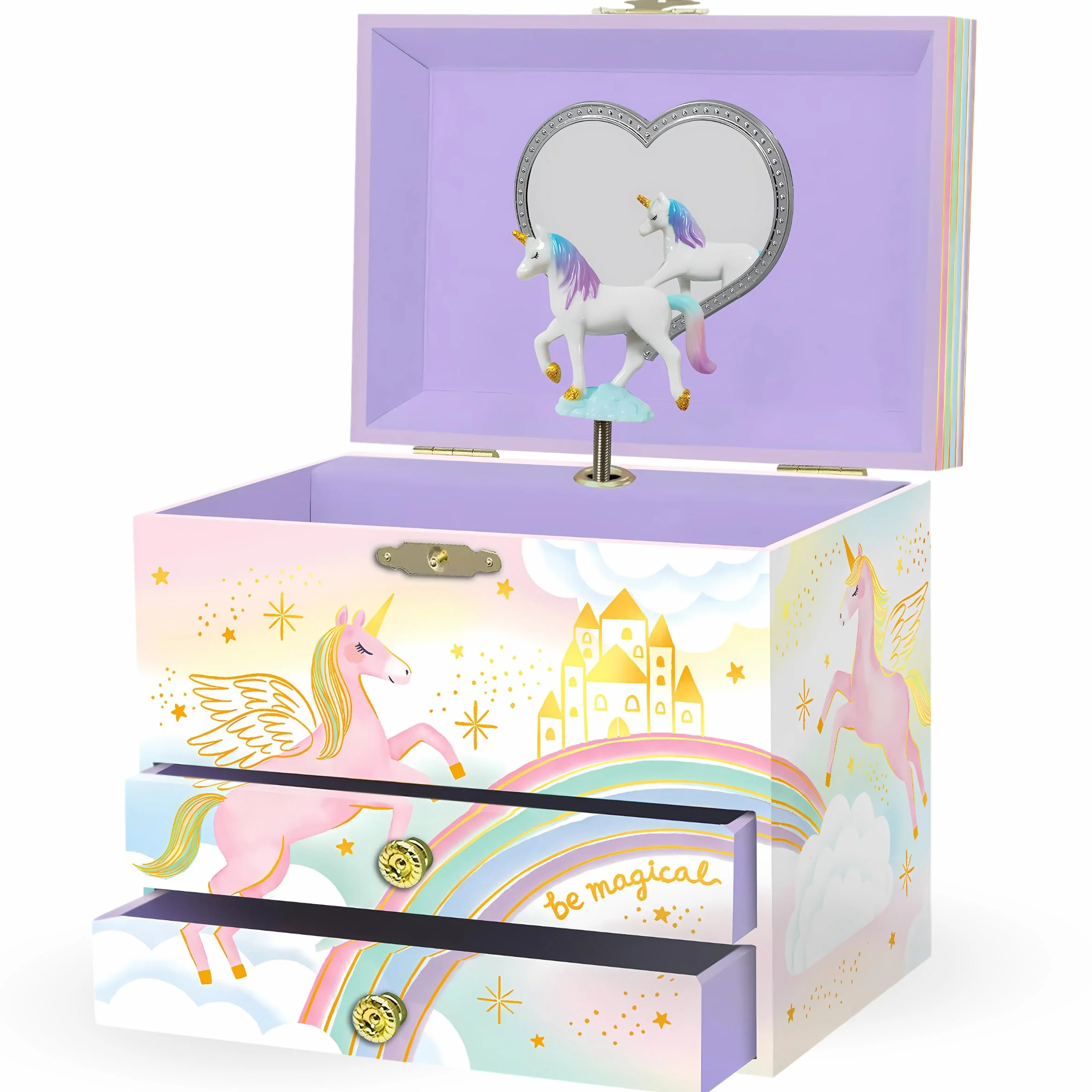 Giggle & Honey Boîte à Bijoux Musicale Licorne pour Filles 17,1 x 13,3 x 15,2 cm