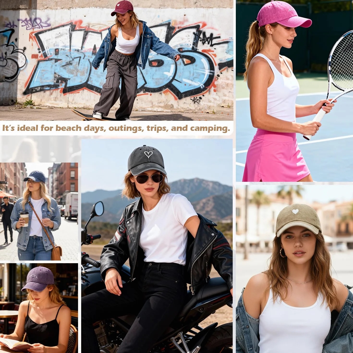 Casquette Femme Queue de Cheval Réglable Coton Respirante Broderie Baseball Cap