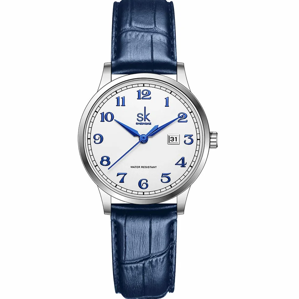 SHENGKE Montres Femme Acier Inoxydable Bracelet Cuir véritable Classique
