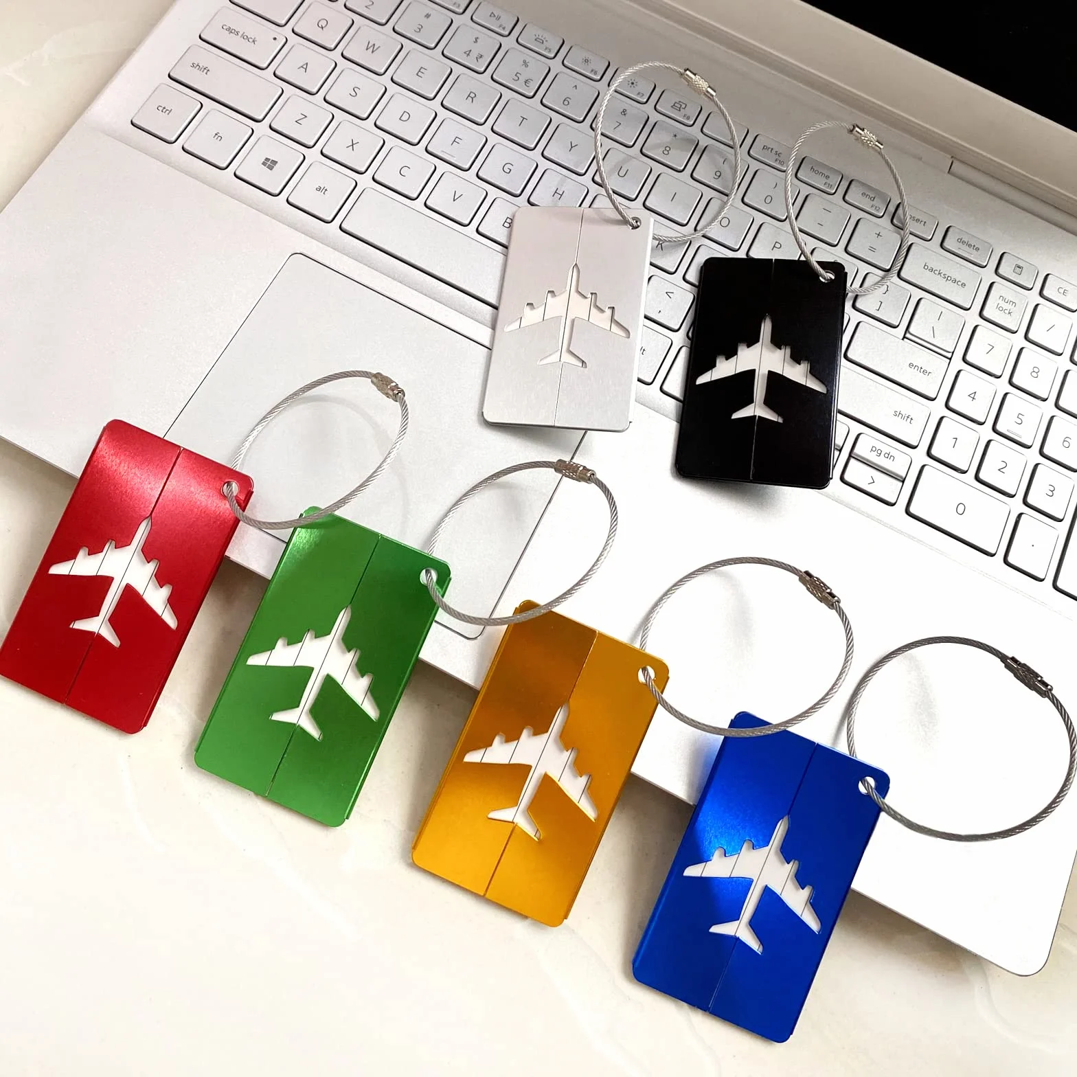 Étiquettes à Bagage en Aluminium 7,5x4,5cm Lot de 6 avec Cordes en Acier Inoxydable pour Voyage