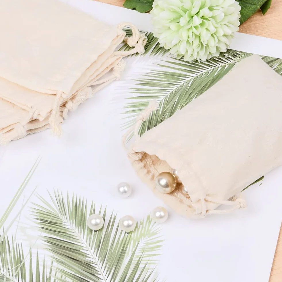Aucuu 25pcs Petits Sachets Coton 10x15cm Sacs Tissu Cordon Serrage Jute Réutilisable Pochon Lavande Mariage Bijoux