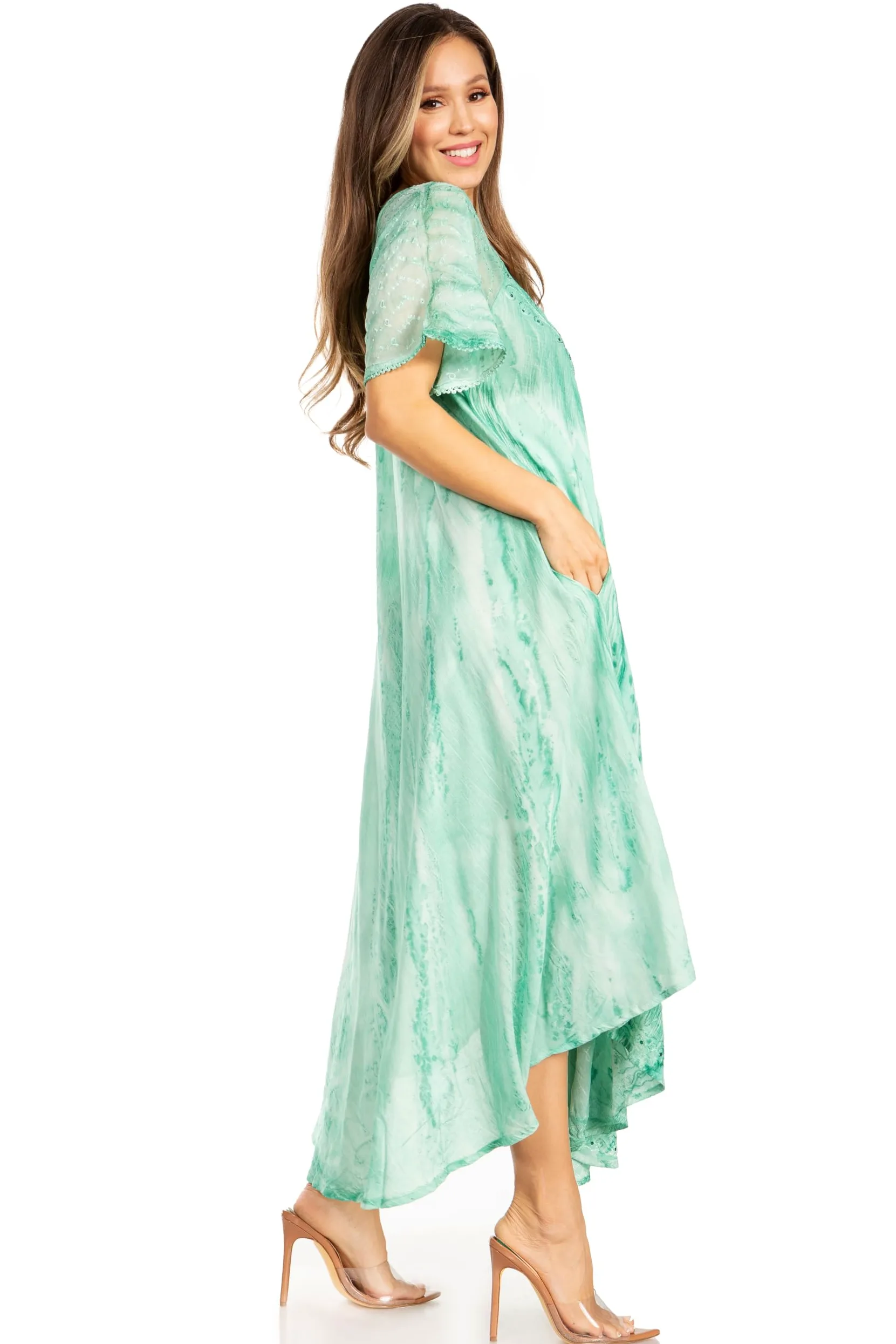 Sakkas Myani Two Tone brodé Sheer Manches Caftan Robe Longue | Couvrir
