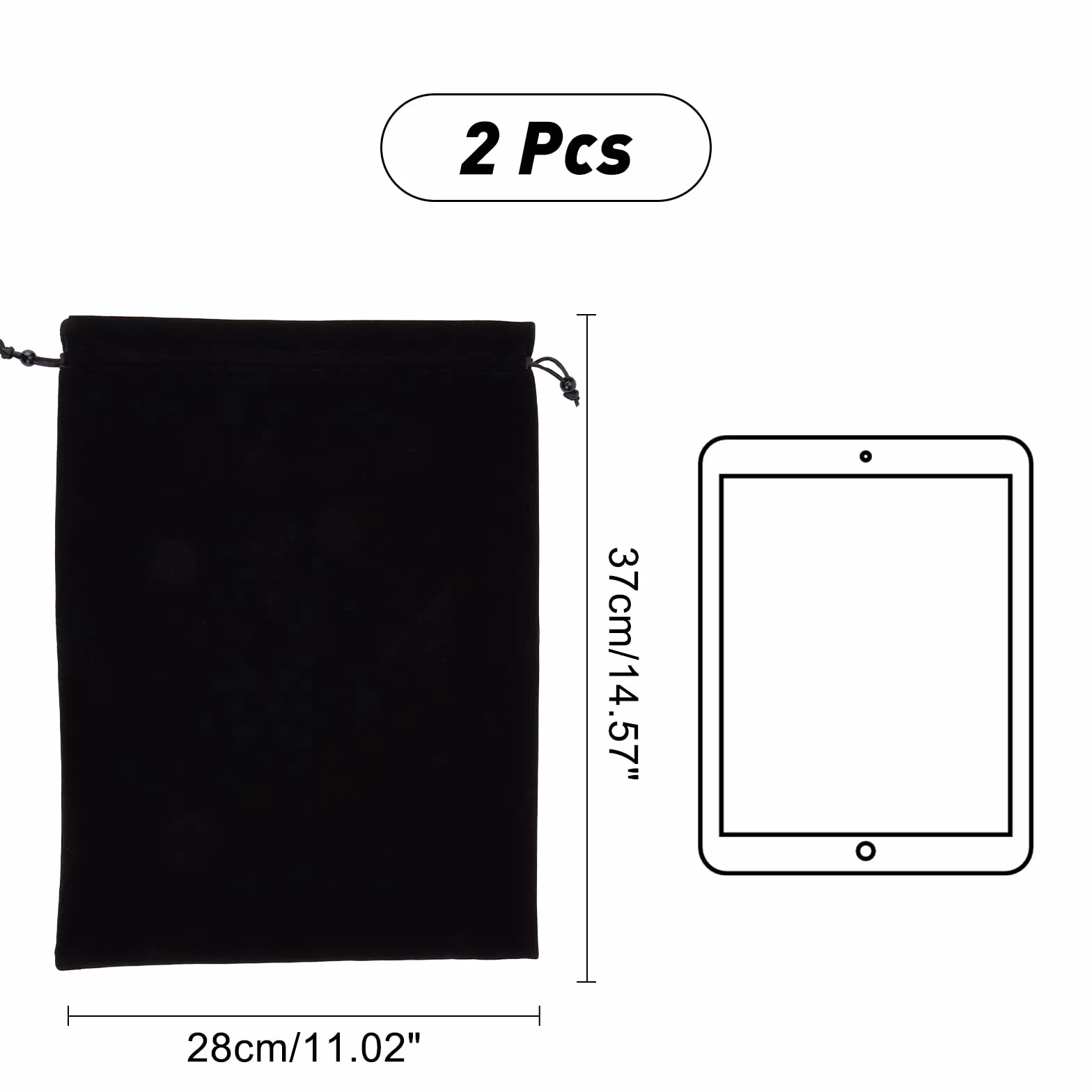 Nbeads 2 Pcs Grandes Pochettes à Bijoux Velours Noir 37x28cm Cordon de Serrage Sacs Cadeaux