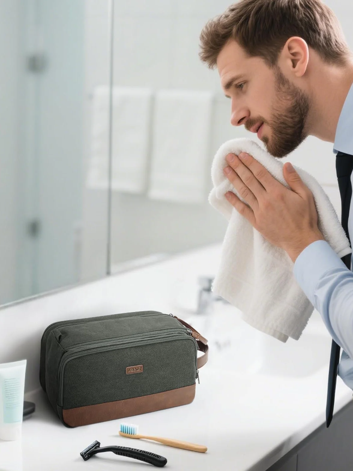 WANDF Trousse de Toilette Voyage Imperméable pour Hommes et Femmes, Sac de Rangement avec Poignée, Vert