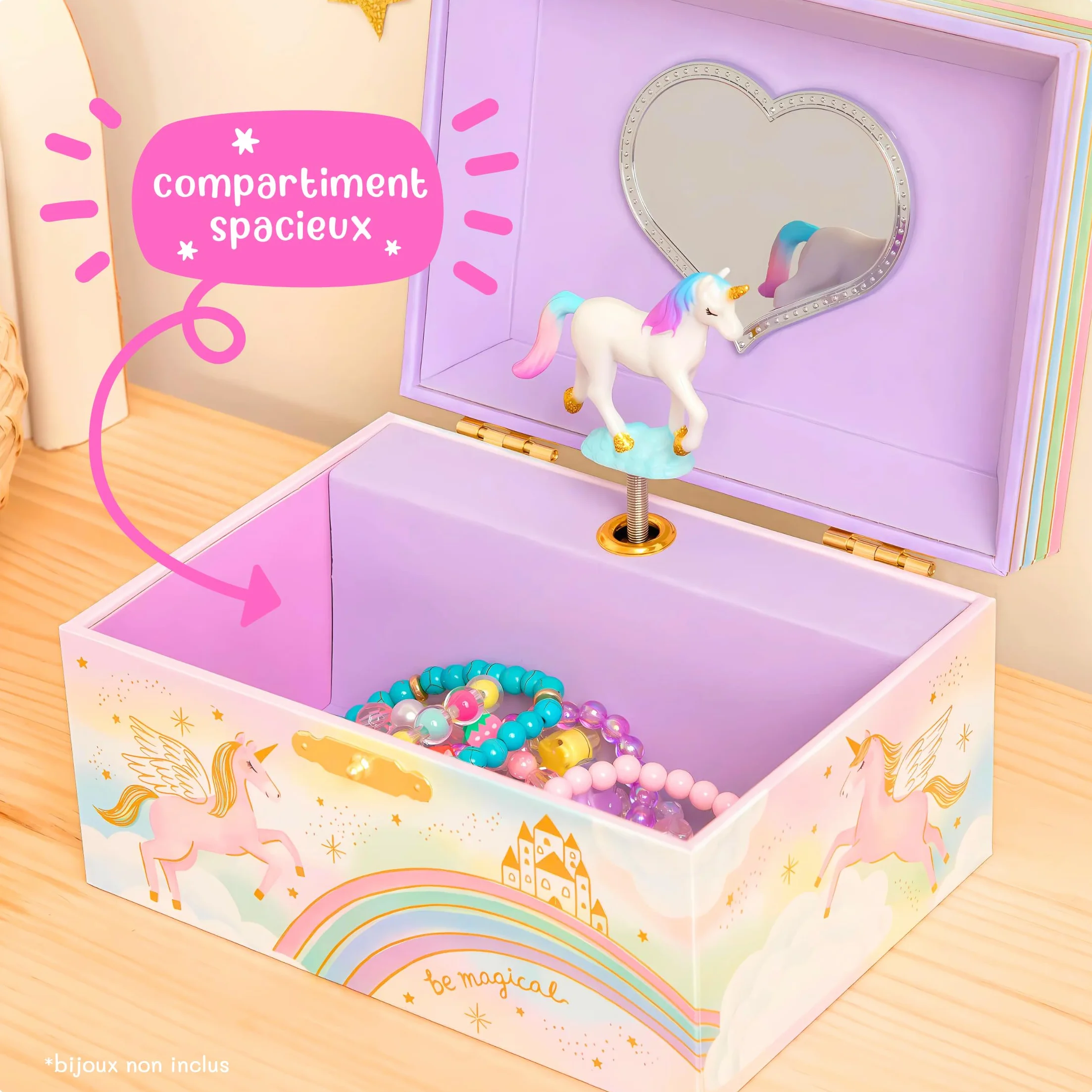 Giggle & Honey® Boîte à Bijoux Musicale Licorne pour Filles avec Miroir Cadeau 3-10 ans