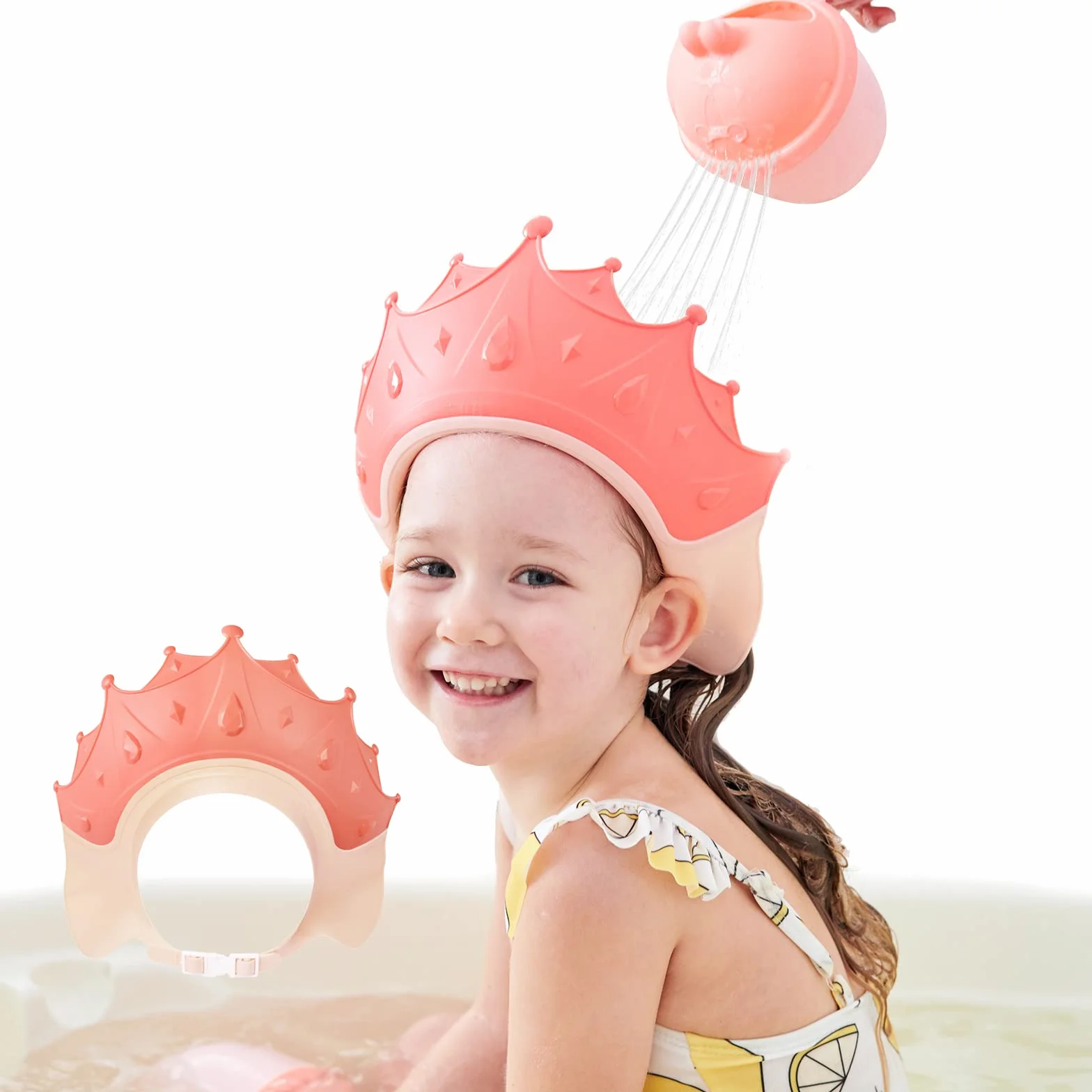 Bonnet de douche réglable enfant bébé protection shampooing lavage cheveux sans larmes 0-9 ans couronne rouge