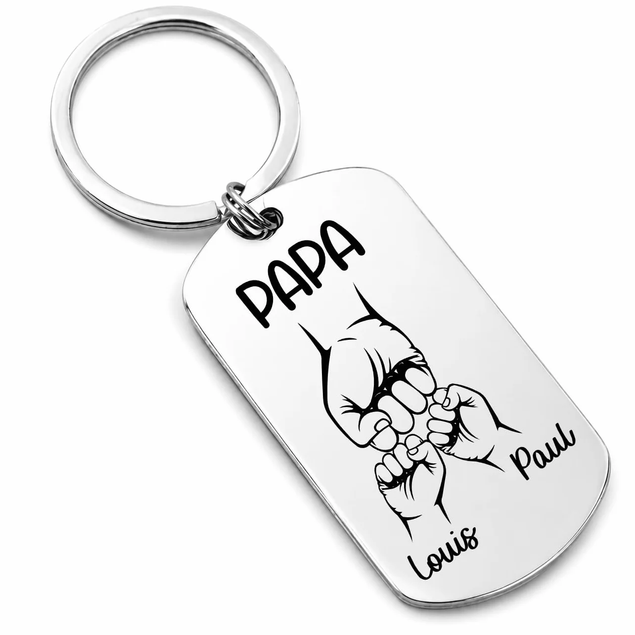 Porte Clés Personnalisé Poing à Poing Cadeau Papa avec Prénoms des Enfants