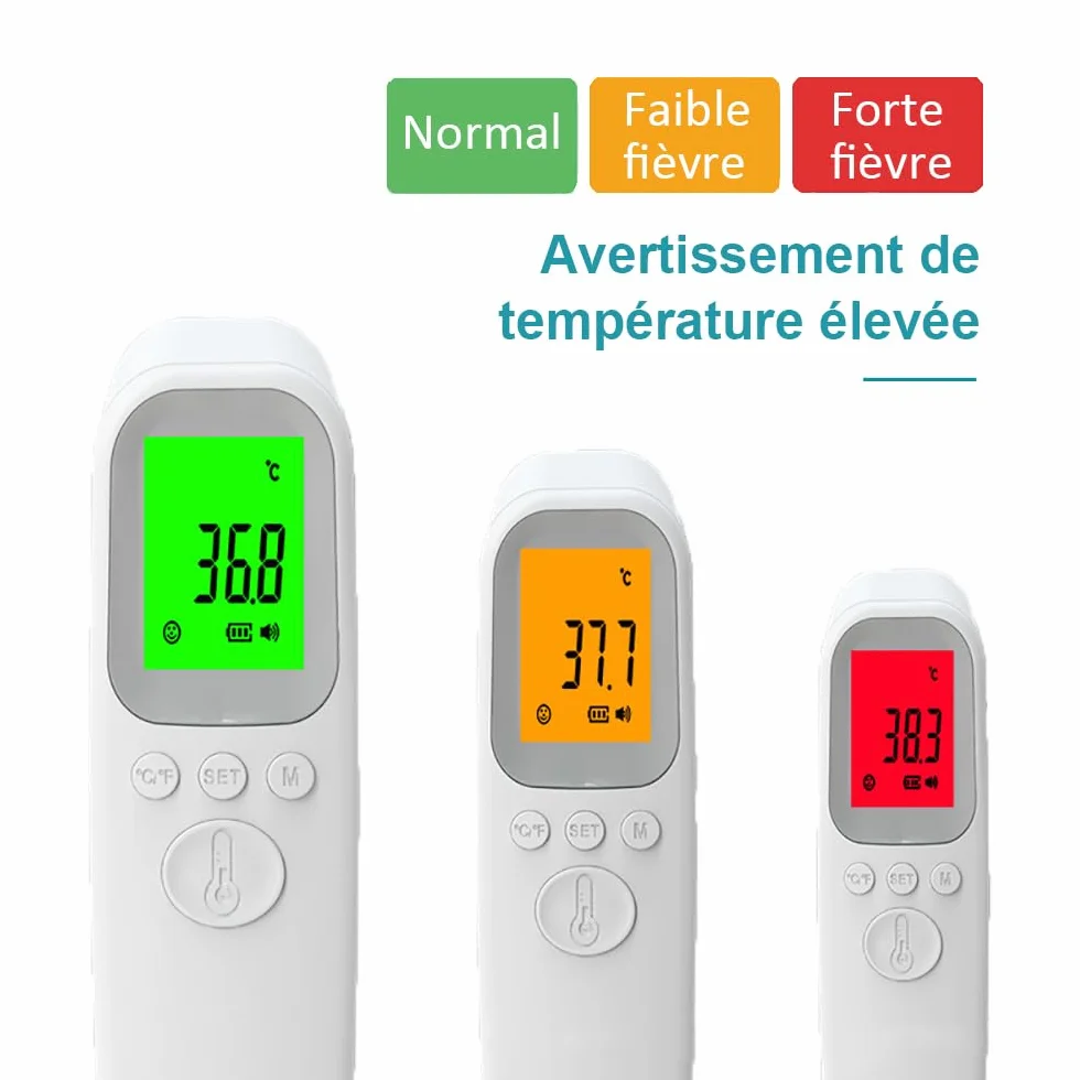 Thermomètre Frontal Infrarouge sans Contact Bébé Adultes, Écran LCD, 32 Groupes de Données °C/°F
