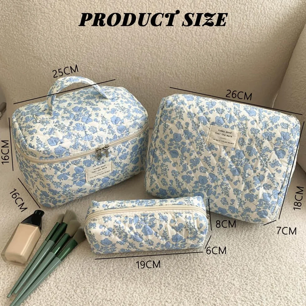 Aucuu Grande Trousse de Maquillage Coton Motif Floral Lot de 3 Voyage