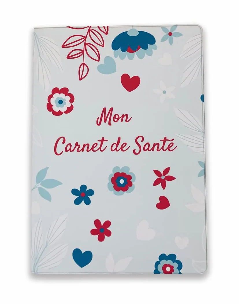 Protège Carnet de Santé Enfant en Gomme Expansée Fabriqué en France Étui Carnet Bébé Fille ou Garçon Format Maternité Standard Modèle Petites Fleurs Bleues
