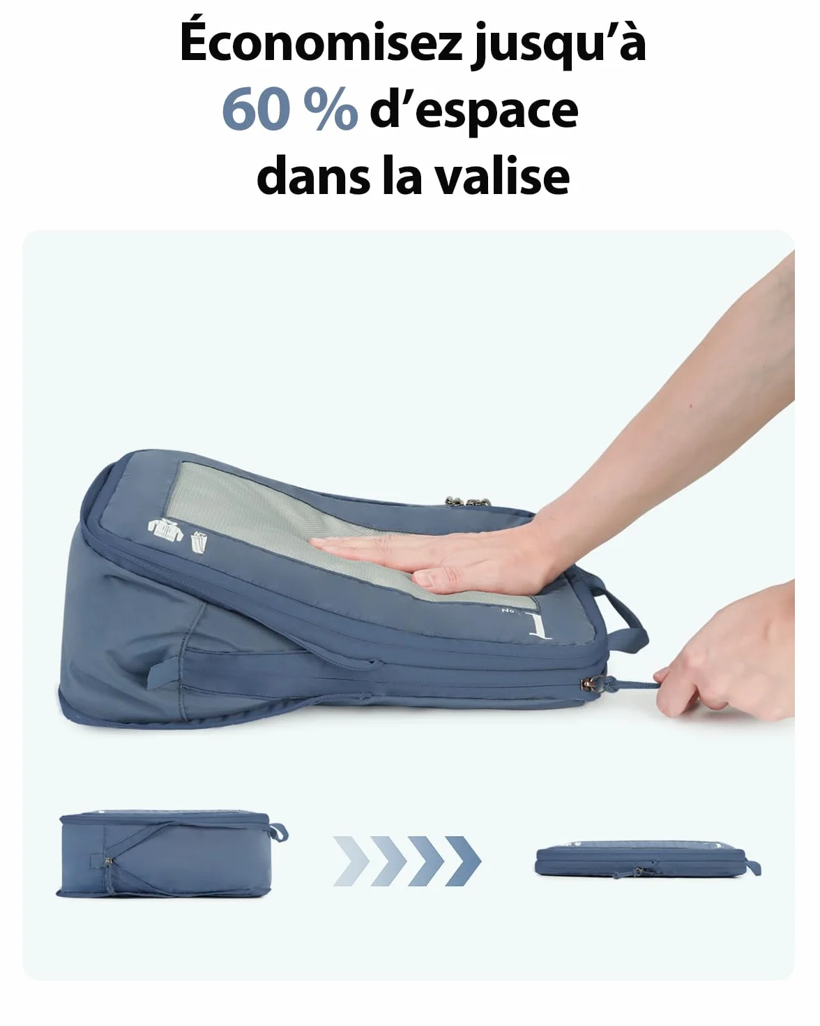 ECOHUB Organisateur Valise Cabine Rangement Packing Cubes Kit Voyage Bleu pur