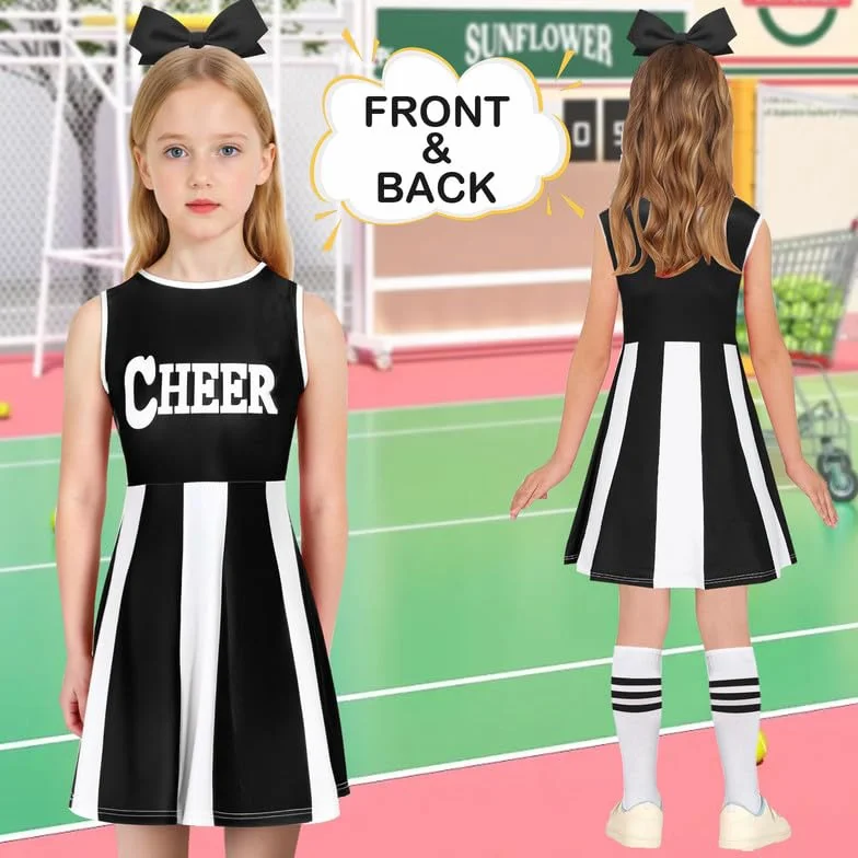 Costume Cheerleader Fille Pompom Girl Enfant Tenue avec Bandeau Pompons Chaussettes Carnaval Halloween