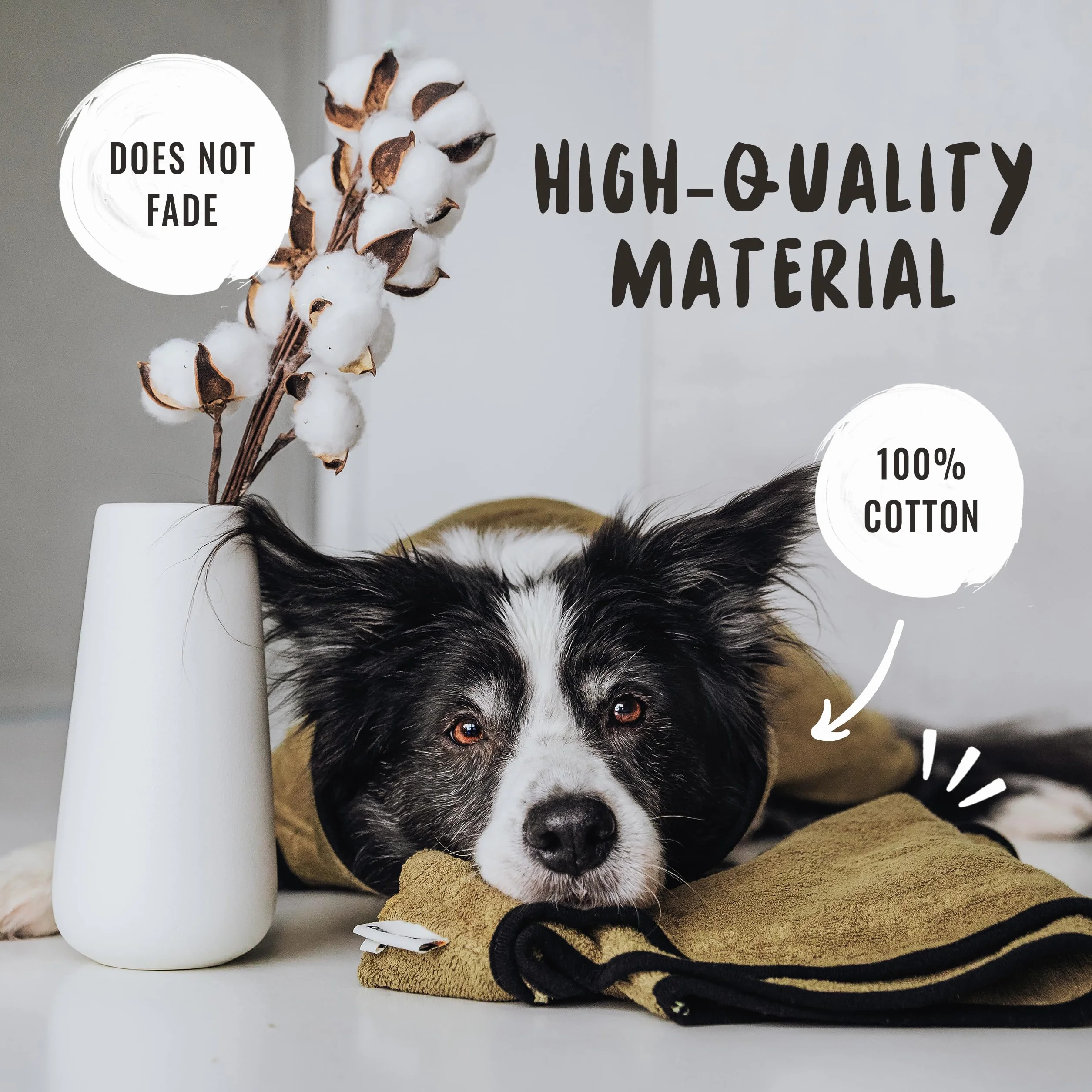Peignoir chien en 100% coton absorbant - Serviette chien super absorbante toutes tailles