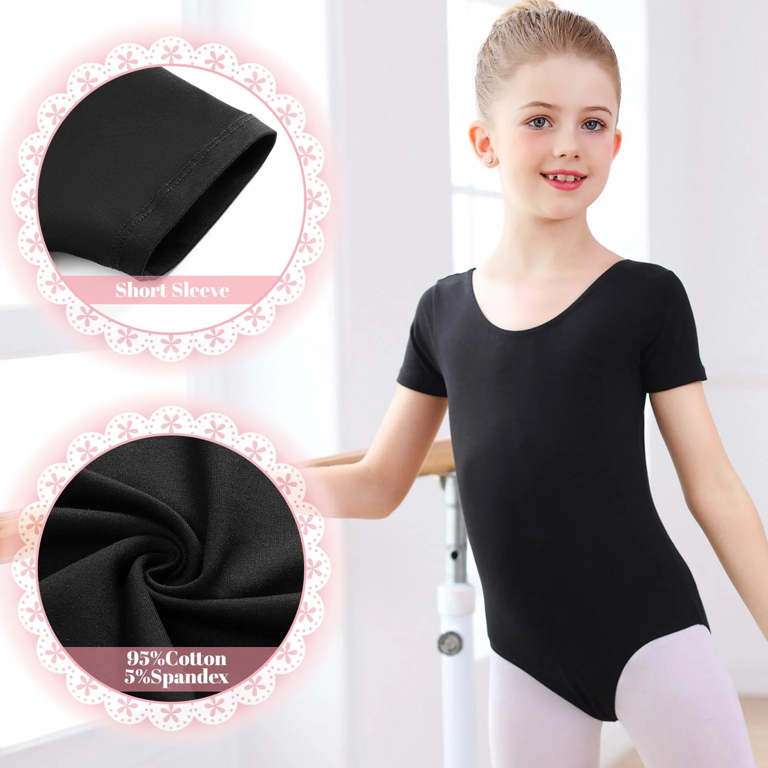 Justaucorps Danse Fille Gymnastique Manches Courtes Coton Taille 100-150