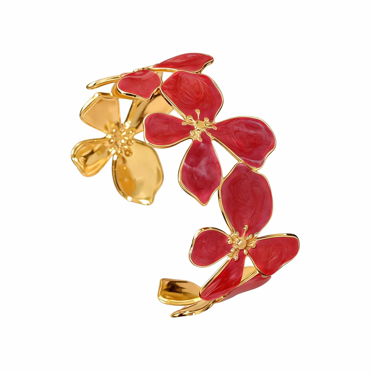 Bracelet Fleurs Femme Dorées, Acier Inoxydable Parure Bijoux Ouvert