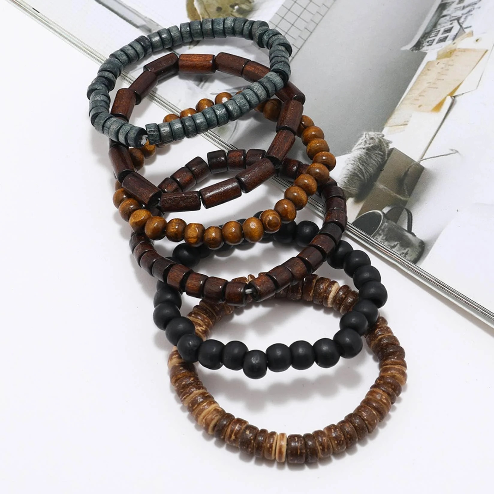 Bois Perles Brassard Bracelets pour Femmes Hommes Tibétain Bouddhiste Wrap Wood Wristband Bangle