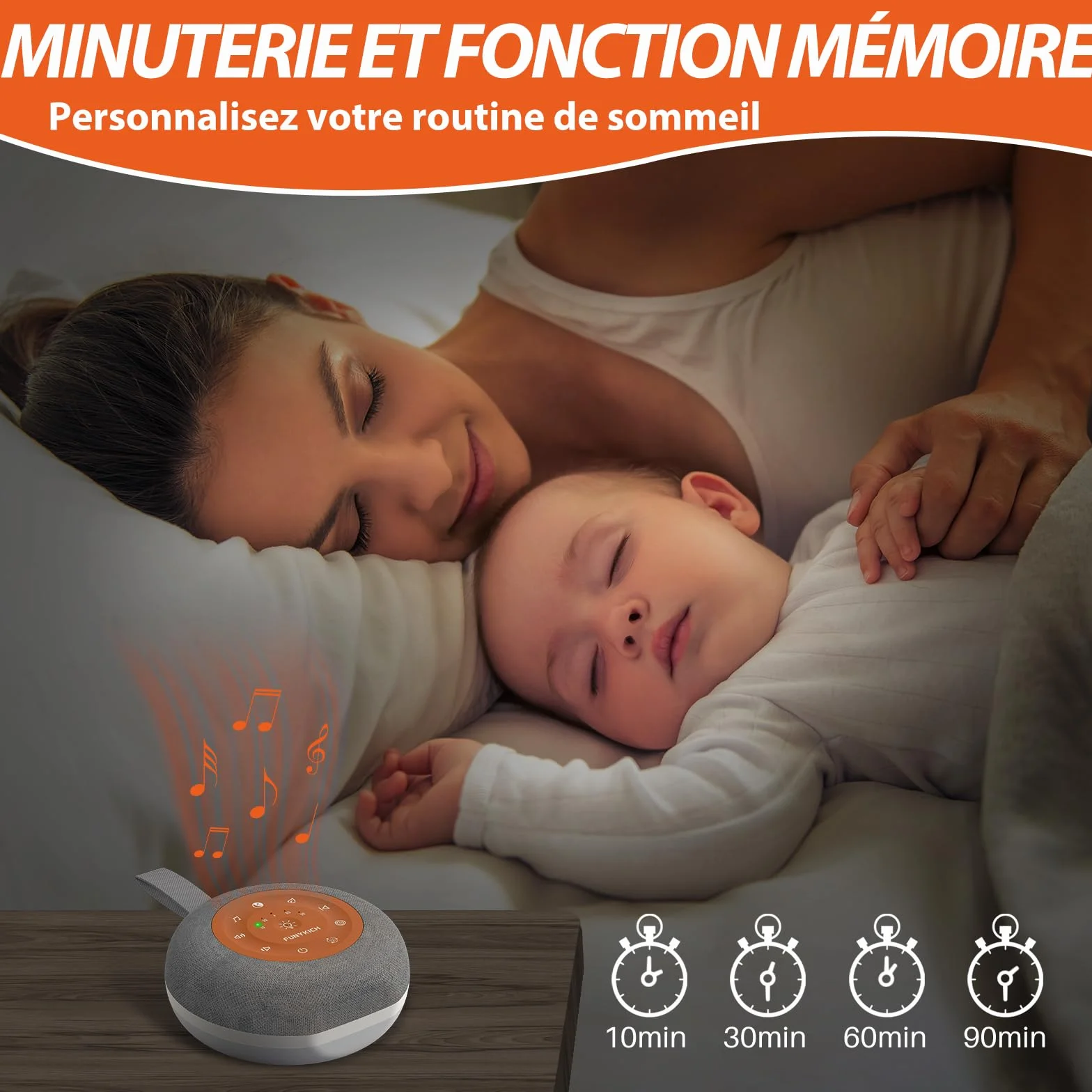 FUNYKICH Machine à Bruit Blanc Bébé 30 Sons Apaisants Veilleuse 7 Couleurs 4 Modes