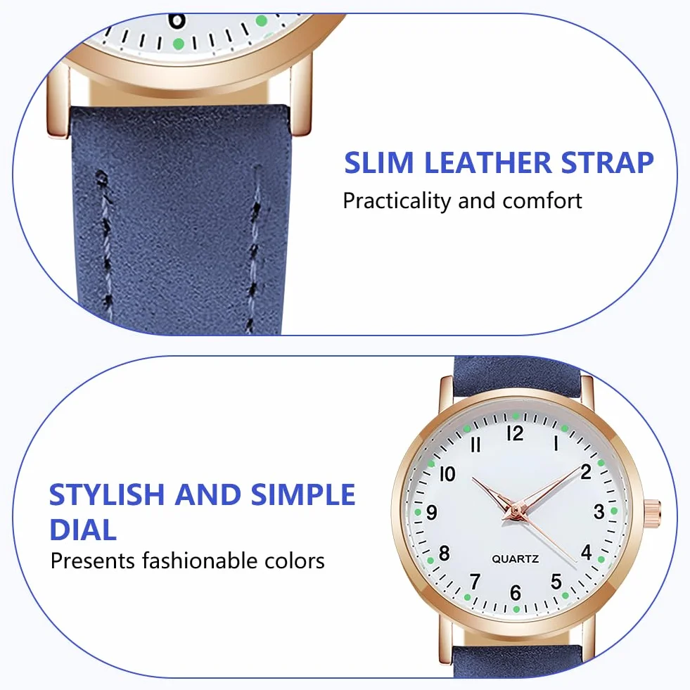 Montre Femme à Quartz Analogique Lumineux avec Bracelet en Cuir Brossé